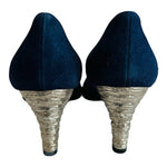 Vintage ESCADA Blue Suede Silver Heel Pumps Women’s Size 37 Italy 1990s