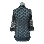 Marks & Spencer Black Lace Blouse Sheer Elegant Funnel Collar 3/4 Sleeve Size M