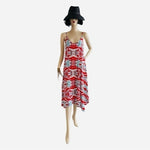 Tyche Women's Red Vivid Abstract Print Asymmetrical Midi Dress M Spaghetti NWT