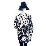 Susan Bristol Silk Floral Print Trench Jacket 3/4 Sleeve Black White Women M