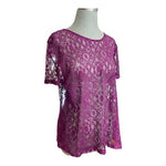 14th & Union Women’s Purple Lace Blouse Floral Bow Back Short Sleeve Large NWT