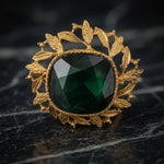 Vintage Victorian Style Green Rhinestone Brooch Gold Tone Pin Costume Jewelry VG
