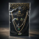 Disney Princess Tiana Gold Tone Necklace Crown Earrings Jewelry Set NIP