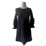 Pure Color Black Cha Cha 3/4 Sleeve Crew Neck Mini Dress S 2 Pockets Excellent