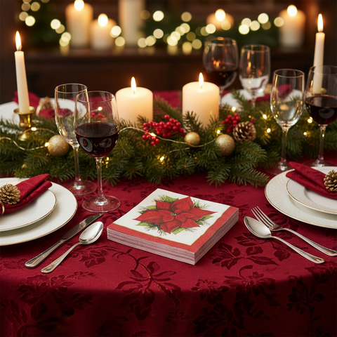 Bright Poinsettia Christmas Paper Napkins 20 Count Red Festive Holiday NIP
