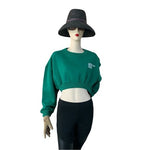 Zara Women's Green Ribbon Trim Cropped Sweatshirt S Manhattan Embroidery NWT