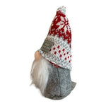 Santa Gnome Red Knit Snowflake Hat Christmas Decoration 7" Handmade Gray VG