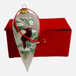 Rare Vintage Clear Glass Cardinal Christmas Ornament 4" Red Velvet Gift Box EXC