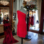 Vintage Papell Boutique Evening Dress 10 Red Silk One Shoulder Ruffle Lined NWOT