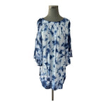 RAVIYA Ruffle Long Sleeve Blue Tie-Dye Crochet Lace Tunic Dress Size L Beach NWT