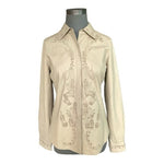 Elie Tahari Beige Floral Embroidered Leather Blazer Shirt Hybrid Womens Size S