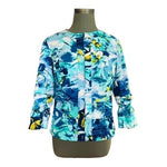 Coldwater Creek Womens Jacket 10 Floral Multicolor Zip Front Cotton Blazer 3/4