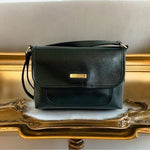 Calvin Klein Black PU Leather Crossbody Bag Gold Accents Good Plus Condition