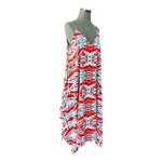 Tyche Women's Red Vivid Abstract Print Asymmetrical Midi Dress M Spaghetti NWT