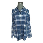 Eddie Bauer Women's Blue Western Plaid Button Down Boyfriend Shirt L Cotton VG