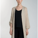 MAK Beige Knit Duster Cardigan 3/4 Sleeve Open Front Women M/L 34.5" Textured VG