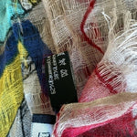 PASSIGATTI Italy Multicolor Abstract Print Fringe Scarf 76x28 Cotton Linen Mesh