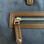 VESSEL Brown Blue Denim Canvas Leather Tote Bag Weekend Shoulder Zip Very Good
