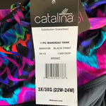 CATALINA Womens Swim Top 3X Bandeau Tank Black Multicolor Ruffle Gold Accent NWT