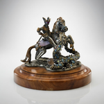 Vintage St. George Fighting the Dragon Bronze Statue Warrior Figurine Wood Base
