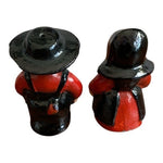 Vintage Amish Couple Salt Pepper Shakers 2.5" Red Black Cast Iron Set Vintage