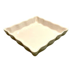 Vintage Square Scalloped Ceramic Baking Dish 7.5 Green Beige Stoneware Casserole