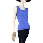 Finity Women's Lilac Blue Ribbed Tank Blouse M Petite Crew Neck Rayon Nylon VG