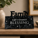 Family Life's Greatest Blessing Wooden Tabletop Sign Home Decor 7x3.25" VG
