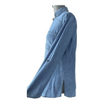 Massini Women's Light Blue Denim Tunic Shirt M Half Button Front Long Sleeve VG