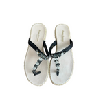 Women's Shoes TOMMY BAHAMA Relaxology Crystals Accent Black Leather Flip Flops