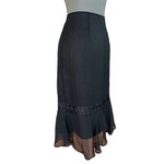 ICE Womens Skirt 10 Black Lace Bead Embellished Midi Silk Crochet Ruffle Hem EXC