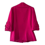 Simply Chloe Dao Women's Magenta Origami Trim Sleeve Blazer S 3D Flower 4-Button