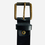 STACY ADAMS Black Genuine Leather Brown Solid Brass Square Buckle Dress Belt 44