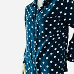 Velvet Heart Rayon Button Front Shirt Black White Polka Dot Long Sleeve Sz M VG