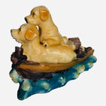 Puppies Figurine Golden Retrievers in Boat 6” Multicolored Resin Dog Statue VG