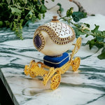 Princess Crystal Carriage Music Box Goose Eggshell Hand Painted Jewelry Trinket