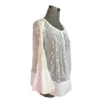 Anthropologie Akemi + Kin White Mesh Lace Star Embroidery Blouse M Bell Sleeve