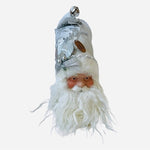 Silver White Fabric Santa Head Ornament 4"x5"x13" Jingle Hat 2008 Collection VG
