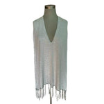 MICHAEL KORS Womens Poncho S/M Light Gray Birdie Sweater Knit Cape Fringe Design
