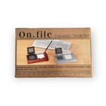 ON.FILE Wood Desk Set 12" Calendar Notepad Card Holder Calculator Brown