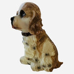 Dog Mate Sitting Cocker Spaniel Puppy Figurine Resin Statue 7" White Tan Black