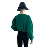 Zara Women's Green Ribbon Trim Cropped Sweatshirt S Manhattan Embroidery NWT