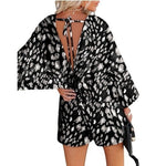Dokotoo Black White Pattern Oversized V Neck Romper Jumpsuit Women’s Large NWT