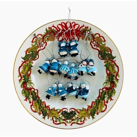 Vintage Santa & Snowmen Mini Figurines Ornaments Set 12 Hand-Painted Resin 1.5"