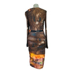 Maria Grazia Severi Brown Multicolor Midi Dress IT 42 US 6 Long Sleeve VG