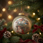 Vintage Circa 1913 Santa Scene Glass Ball Christmas Ornament Red Gold G+