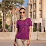 14th & Union Women’s Purple Lace Blouse Floral Bow Back Short Sleeve Large NWT
