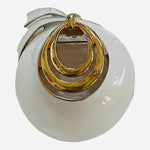 Vintage White Gold Enamel Circle Brooch Pin 2"x1.75" Painted Metal Costume
