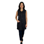 LeShop Women's Black Long Vest S Zip Front Sleeveless Cardigan Rayon Cotton VG