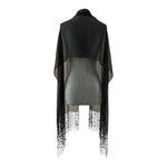 Kenneth Cole Reaction Black Sheer Sequin Fringe Scarf 72x20 Shawl Wrap VG